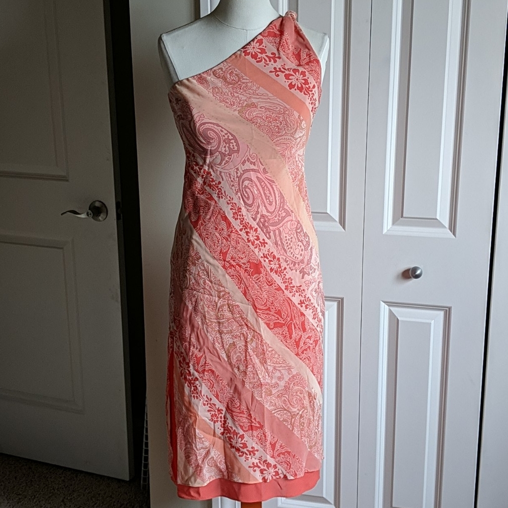 Express one shoulder silk peach dress